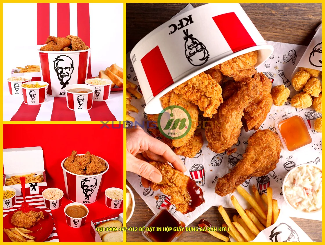 Hộp đựng gà rán KFC có nắp đậy kín, giúp giữ gà rán nóng giòn trong thời gian dài.