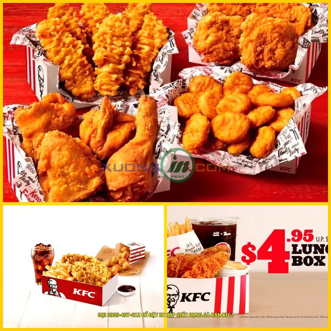 Hộp đựng gà rán KFC không chứa hóa chất độc hại, an toàn cho sức khỏe người tiêu dùng.