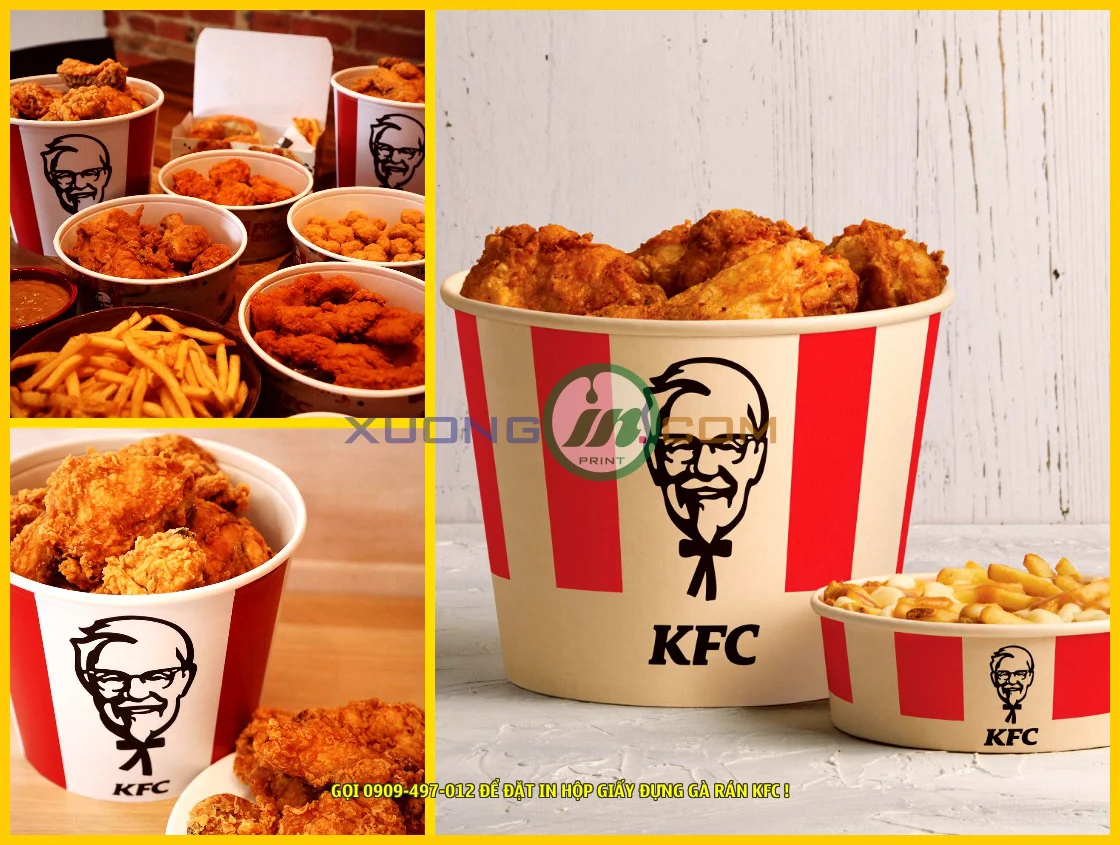 Sản phẩm hộp đựng gà rán KFC của chúng tôi còn có thiết kế đẹp mắt và bắt mắt. Hộp còn có quai xách tiện lợi, giúp bạn dễ dàng mang theo và chia sẻ những miếng gà rán ngon lành với bạn bè và người thân.