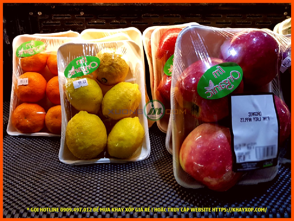 Khay xốp chuyên dụng đựng hoa quả như: táo, cam, chanh