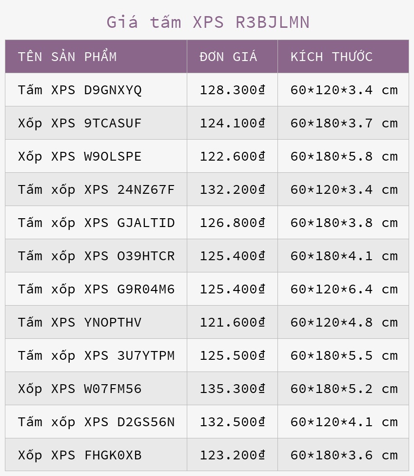 Giá tấm XPS R3BJLMN