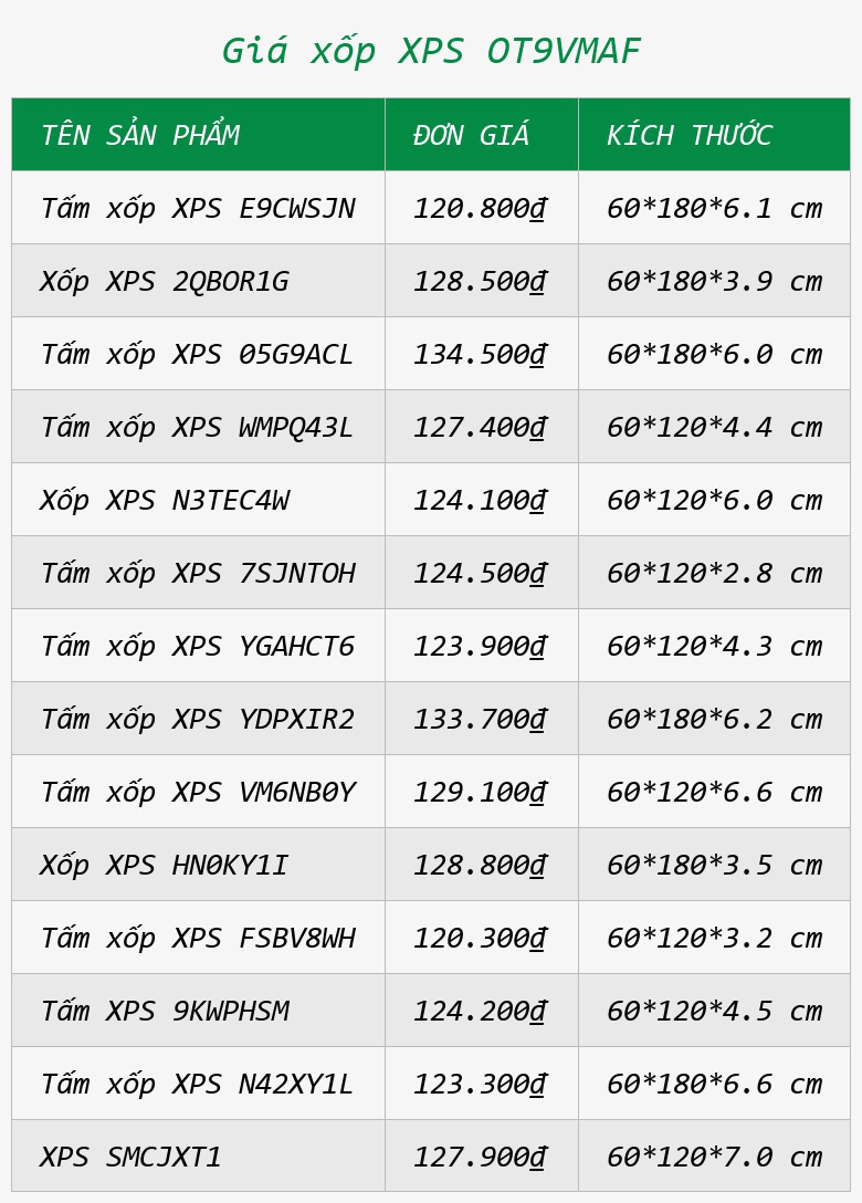Giá xốp XPS OT9VMAF